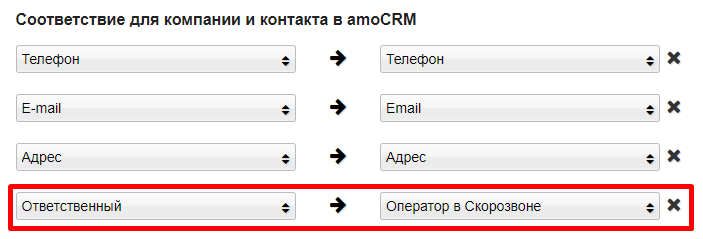 Скриншот: соответствие для компании и контакта в amoCRM