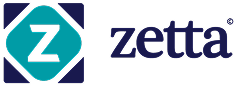 zetta logo with blue and white color scheme, geometric Z symbol with modern sans-serif font