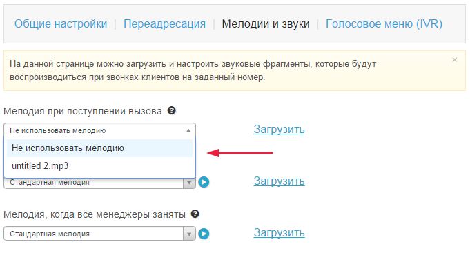 Настройка порядка воспроизведения мелодий